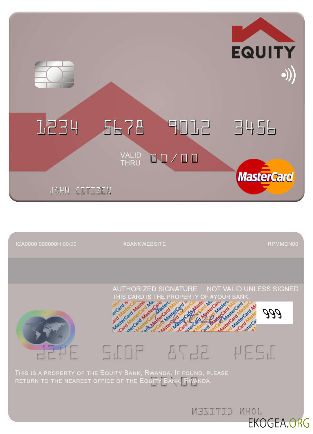 Écran de la carte master de la Rwanda Equity Bank